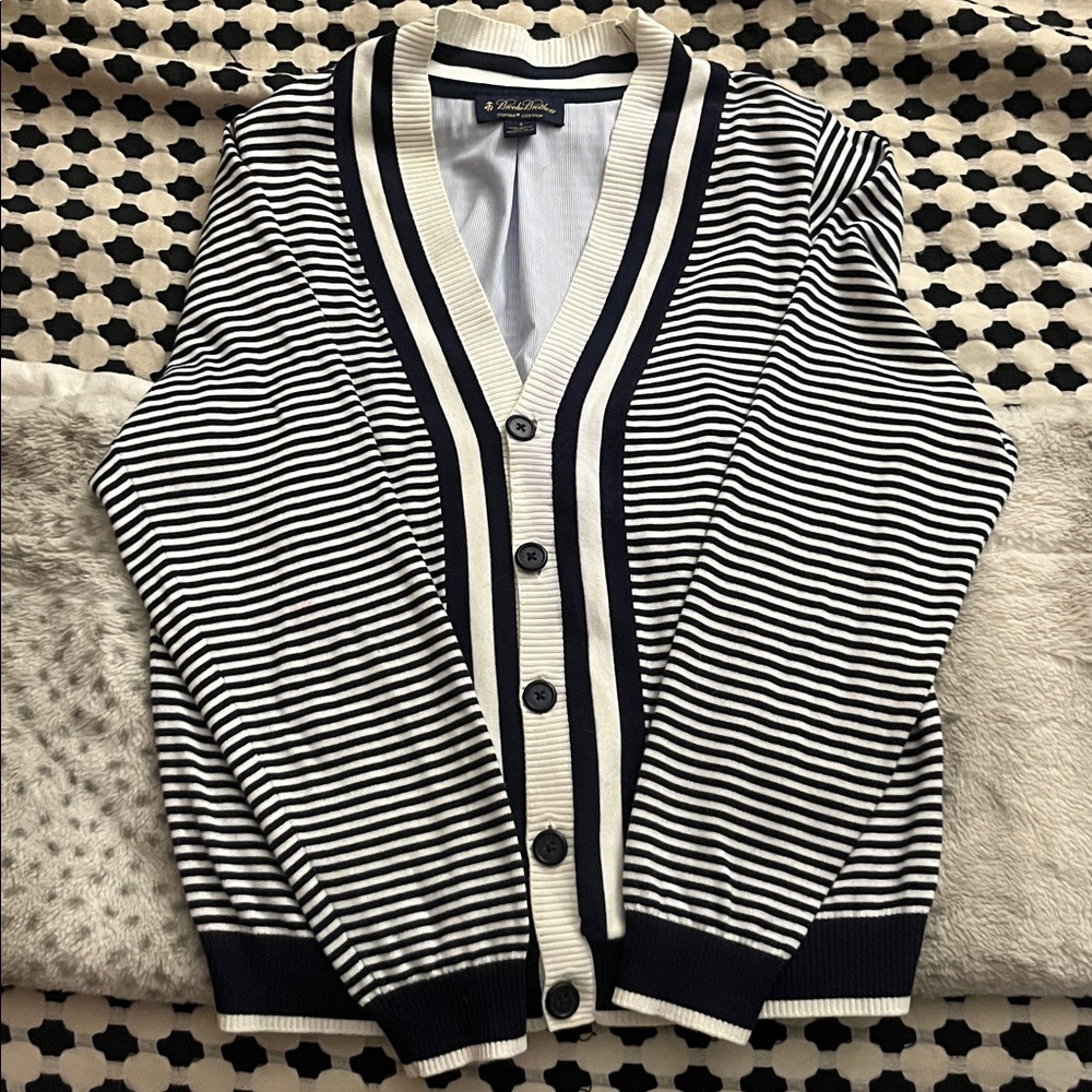 Brooks Brothers Navy and White Striped Supima Cardigan - Size Small - Relisted